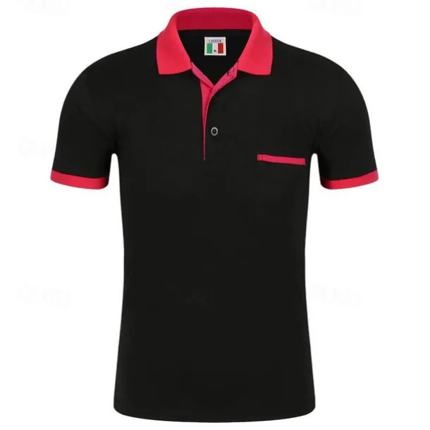 Men's Polo Shirt Golf Shirt Street Casual Polo Collar Ribbed Polo Collar Short Sleeve Sports Casual Color Block Pocket Button Front Summer Spring Slim Fit Spring Grass Green Wine Red Blue Green Gray