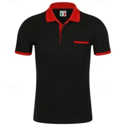 Men's Polo Shirt Golf Shirt Street Casual Polo Collar Ribbed Polo Collar Short Sleeve Sports Casual Color Block Pocket Button Front Summer Spring Slim Fit Spring Grass Green Wine Red Blue Green Gray