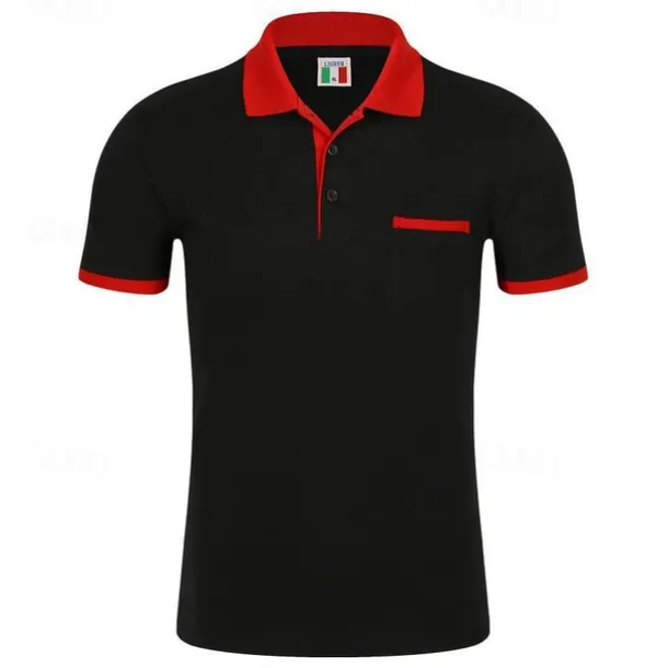 Men's Polo Shirt Golf Shirt Street Casual Polo Collar Ribbed Polo Collar Short Sleeve Sports Casual Color Block Pocket Button Front Summer Spring Slim Fit Spring Grass Green Wine Red Blue Green Gray