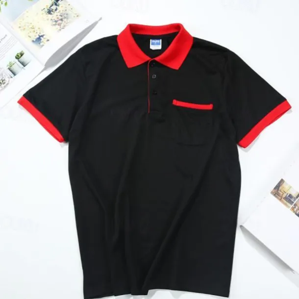 Men's Polo Shirt Golf Shirt Street Casual Polo Collar Ribbed Polo Collar Short Sleeve Sports Casual Color Block Pocket Button Front Summer Spring Slim Fit Spring Grass Green Wine Red Blue Green Gray