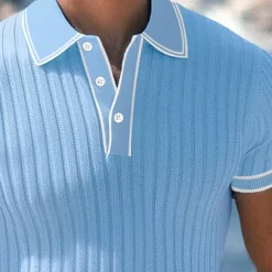 Men's Polo Shirt Golf Shirt Work Casual Lapel Ribbed Polo Collar Short Sleeve Basic Modern Color Block Patchwork Button Spring & Summer Regular Fit Light Blue White Burgundy Navy Blue Gray Polo Shirt