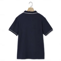 Men's Polo Shirt Golf Shirt Work Casual Lapel Ribbed Polo Collar Short Sleeve Basic Modern Color Block Patchwork Button Spring & Summer Regular Fit Light Blue White Burgundy Navy Blue Gray Polo Shirt