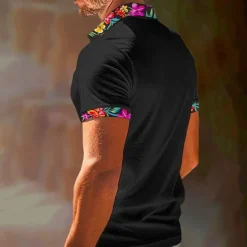 Men's Polo Shirt Golf Shirt Work Casual Lapel Classic Short Sleeve Basic Modern Floral Color Block Patchwork Button Spring & Summer Regular Fit Black White Orange Green Polo Shirt