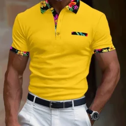 Men's Polo Shirt Golf Shirt Work Casual Lapel Classic Short Sleeve Basic Modern Floral Color Block Patchwork Button Spring & Summer Regular Fit Black White Orange Green Polo Shirt