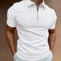 Men's Polo Shirt Golf Shirt Work Daily Wear Turndown Quarter Zip Short Sleeve Fashion Classic Style Plain Half Zip Quarter Zip Summer Regular Fit Light Blue Black White Navy Blue Light Grey Apricot