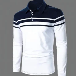 Men's Polo Shirt Golf Shirt Casual Holiday Lapel Classic Long Sleeve Fashion Basic Color Block Button Summer Regular Fit Navy Black Red Dark Navy Polo Shirt