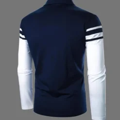 Men's Polo Shirt Golf Shirt Casual Holiday Lapel Classic Long Sleeve Fashion Basic Color Block Button Summer Regular Fit Navy Black Red Dark Navy Polo Shirt