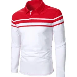 Men's Polo Shirt Golf Shirt Casual Holiday Lapel Classic Long Sleeve Fashion Basic Color Block Button Summer Regular Fit Navy Black Red Dark Navy Polo Shirt