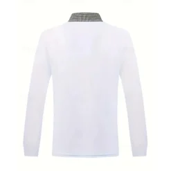 Men's Polo Shirt Golf Shirt Casual Sports Lapel Long Sleeve Fashion Basic Color Block Houndstooth Patchwork Button Spring & Fall Regular Fit White Red Navy Blue Khaki Light Blue Polo Shirt