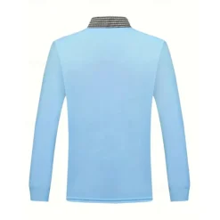 Men's Polo Shirt Golf Shirt Casual Sports Lapel Long Sleeve Fashion Basic Color Block Houndstooth Patchwork Button Spring & Fall Regular Fit White Red Navy Blue Khaki Light Blue Polo Shirt