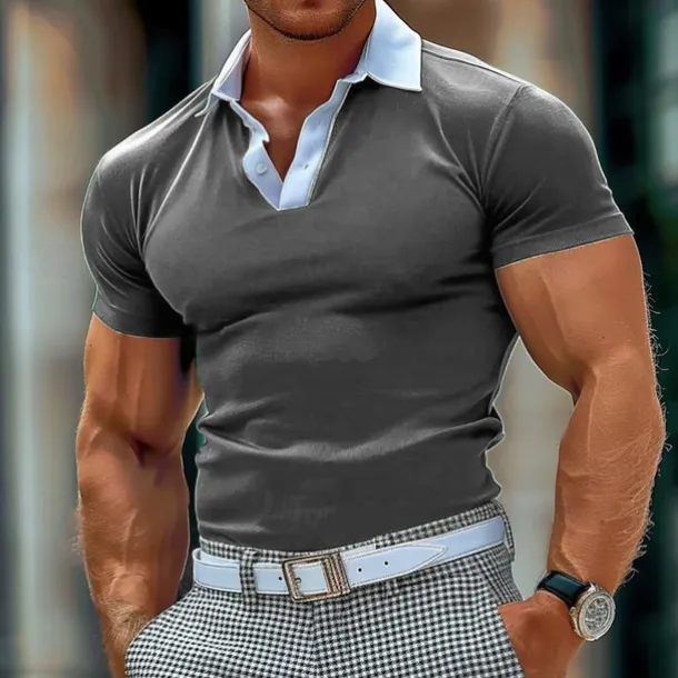 Men's Polo Shirt Golf Shirt Casual Holiday Lapel Short Sleeve Fashion Basic Color Block Patchwork Summer Regular Fit Navy Blue Dark Green Gray Polo Shirt