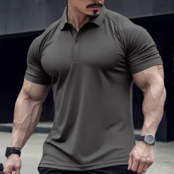 Men's Polo Shirt Golf Shirt Casual Holiday Lapel Classic Short Sleeve Fashion Basic Plain Button Summer Regular Fit Black Army Green Navy Blue Green Gray Polo Shirt