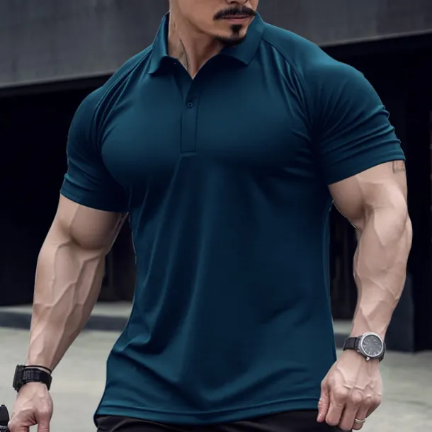 Men's Polo Shirt Golf Shirt Casual Holiday Lapel Classic Short Sleeve Fashion Basic Plain Button Summer Regular Fit Black Army Green Navy Blue Green Gray Polo Shirt