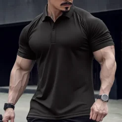 Men's Polo Shirt Golf Shirt Casual Holiday Lapel Classic Short Sleeve Fashion Basic Plain Button Summer Regular Fit Black Army Green Navy Blue Green Gray Polo Shirt