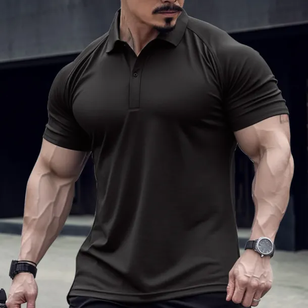 Men's Polo Shirt Golf Shirt Casual Holiday Lapel Classic Short Sleeve Fashion Basic Plain Button Summer Regular Fit Black Army Green Navy Blue Green Gray Polo Shirt