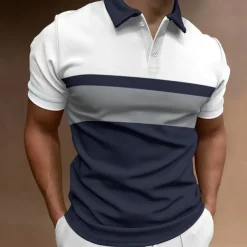 Men's Polo Shirt Golf Shirt Casual Holiday Classic Short Sleeve Fashion Basic Color Block Button Summer Regular Fit Red Emerald Green Dark Blue Black-white Polo Shirt