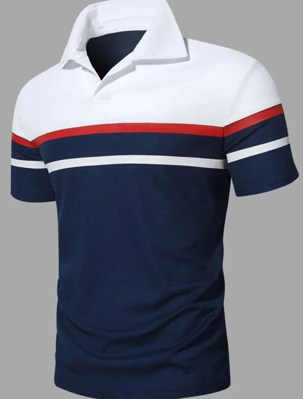 Men's Polo Shirt Golf Shirt Casual Holiday Classic Short Sleeve Fashion Basic Color Block Classic Summer Regular Fit Fire Red Black Pink Dark navy Polo Shirt