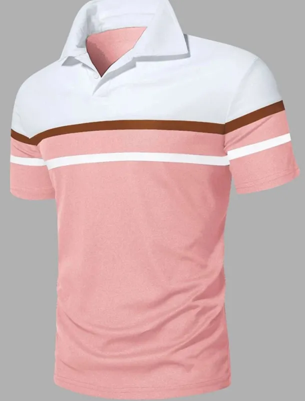 Men's Polo Shirt Golf Shirt Casual Holiday Classic Short Sleeve Fashion Basic Color Block Classic Summer Regular Fit Fire Red Black Pink Dark navy Polo Shirt