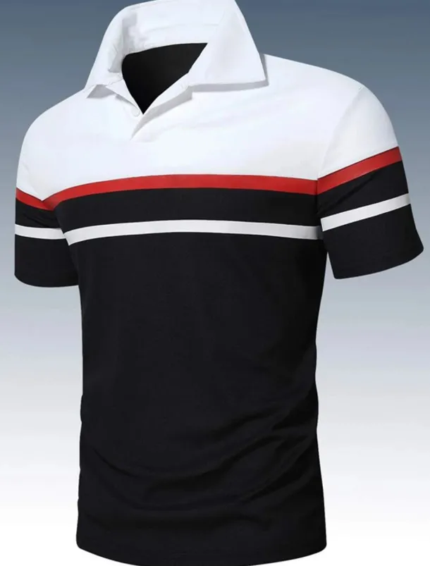 Men's Polo Shirt Golf Shirt Casual Holiday Classic Short Sleeve Fashion Basic Color Block Classic Summer Regular Fit Fire Red Black Pink Dark navy Polo Shirt