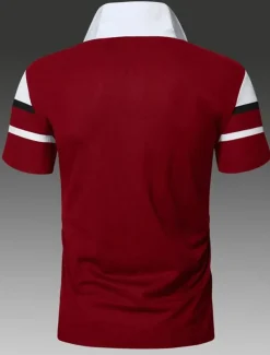 Men's Polo Shirt Golf Shirt Casual Holiday Classic Short Sleeve Fashion Basic Color Block Classic Summer Regular Fit Fire Red Black Pink Dark navy Polo Shirt