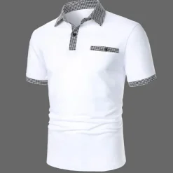 Men's Polo Shirt Golf Shirt Date Vacation Lapel Button Short Sleeves Fashion Plaid / Striped / Chevron / Round Solid / Plain Color Summer Dry-Fit Black White Navy Blue Sky Blue Polo Shirt