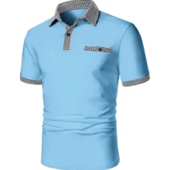 Men's Polo Shirt Golf Shirt Date Vacation Lapel Button Short Sleeves Fashion Plaid / Striped / Chevron / Round Solid / Plain Color Summer Dry-Fit Black White Navy Blue Sky Blue Polo Shirt