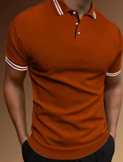 Men's Polo Shirt Golf Shirt Casual Holiday Lapel Classic Short Sleeve Fashion Basic Plain Button Summer Regular Fit Black White Yellow Orange Gray Polo Shirt