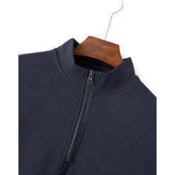 Men's Polo Shirt High Neck Outdoor Casual Lapel Quarter Zip Long Sleeve Fashion Basic Waves Solid / Plain Color Quarter Zip Spring & Fall Regular Fit Black White Dark Navy Blue Polo Shirt