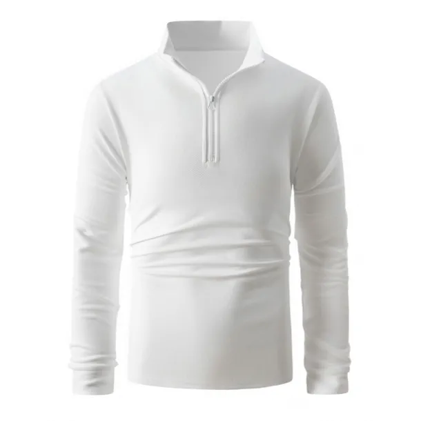 Men's Polo Shirt High Neck Outdoor Casual Lapel Quarter Zip Long Sleeve Fashion Basic Waves Solid / Plain Color Quarter Zip Spring & Fall Regular Fit Black White Dark Navy Blue Polo Shirt