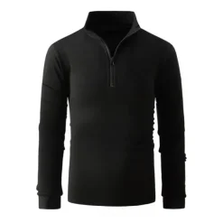 Men's Polo Shirt High Neck Outdoor Casual Lapel Quarter Zip Long Sleeve Fashion Basic Waves Solid / Plain Color Quarter Zip Spring & Fall Regular Fit Black White Dark Navy Blue Polo Shirt