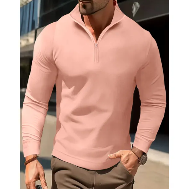 Men's Polo Shirt High Neck Outdoor Casual Lapel Quarter Zip Long Sleeve Fashion Basic Waves Solid / Plain Color Quarter Zip Spring & Fall Regular Fit Black White Dark Navy Blue Polo Shirt