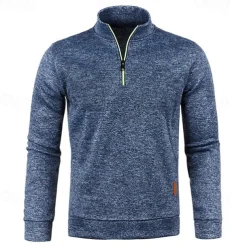 Men's Polo Shirt Quarter Zip Polo Sports & Outdoor Casual Daily Standing Collar Quarter Zip Long Sleeve Fashion Basic Solid Color Pocket Spring & Fall Regular Fit Black Navy Blue Ocean Blue Orange