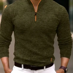 Men's Polo Shirt Quarter Zip Polo Sports & Outdoor Casual Daily Standing Collar Quarter Zip Long Sleeve Fashion Basic Solid Color Pocket Spring & Fall Regular Fit Black Navy Blue Ocean Blue Orange