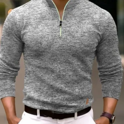 Men's Polo Shirt Quarter Zip Polo Sports & Outdoor Casual Daily Standing Collar Quarter Zip Long Sleeve Fashion Basic Solid Color Pocket Spring & Fall Regular Fit Black Navy Blue Ocean Blue Orange