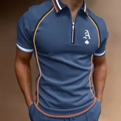 Men's Polo Shirt Quarter Zip Polo Street Casual Turndown Quarter Zip Short Sleeve Fashion Casual Letter Zipper Quarter Zip Spring & Summer Regular Fit Black Army Green Blue Gray Polo Shirt