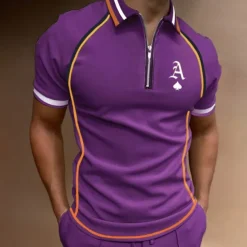 Men's Polo Shirt Quarter Zip Polo Street Casual Turndown Quarter Zip Short Sleeve Fashion Casual Letter Zipper Quarter Zip Spring & Summer Regular Fit Black Army Green Blue Gray Polo Shirt