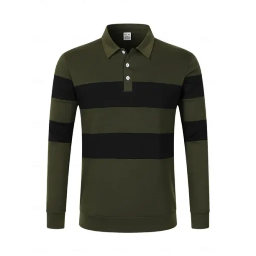 Men's Polo Shirts Golf Polos Shirts Business Casual Lapel Classic Long Sleeve Fashion Basic Color Block Stripes Buttons Fall Winter Regular Fit Deep Green Black White Gray Polo Shirts