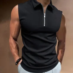 Men's Polo Shirts Golf Shirt Casual Holiday Lapel Quarter Zip Sleeveless Fashion Basic Plain Quarter Zip Summer Regular Fit White Dark Navy Blue Sky Blue Dark Green Brown Polo Shirts