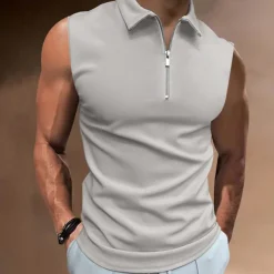 Men's Polo Shirts Golf Shirt Casual Holiday Lapel Quarter Zip Sleeveless Fashion Basic Plain Quarter Zip Summer Regular Fit White Dark Navy Blue Sky Blue Dark Green Brown Polo Shirts