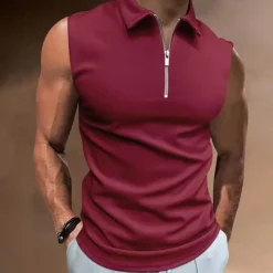 Men's Polo Shirts Golf Shirt Casual Holiday Lapel Quarter Zip Sleeveless Fashion Basic Plain Quarter Zip Summer Regular Fit White Dark Navy Blue Sky Blue Dark Green Brown Polo Shirts