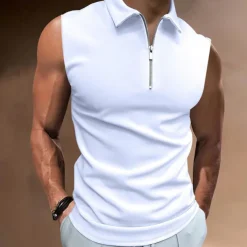 Men's Polo Shirts Golf Shirt Casual Holiday Lapel Quarter Zip Sleeveless Fashion Basic Plain Quarter Zip Summer Regular Fit White Dark Navy Blue Sky Blue Dark Green Brown Polo Shirts