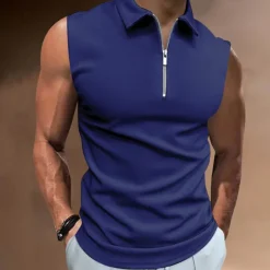 Men's Polo Shirts Golf Shirt Casual Holiday Lapel Quarter Zip Sleeveless Fashion Basic Plain Quarter Zip Summer Regular Fit White Dark Navy Blue Sky Blue Dark Green Brown Polo Shirts