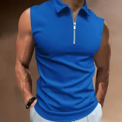 Men's Polo Shirts Golf Shirt Casual Holiday Lapel Quarter Zip Sleeveless Fashion Basic Plain Quarter Zip Summer Regular Fit White Dark Navy Blue Sky Blue Dark Green Brown Polo Shirts