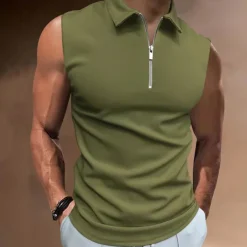 Men's Polo Shirts Golf Shirt Casual Holiday Lapel Quarter Zip Sleeveless Fashion Basic Plain Quarter Zip Summer Regular Fit White Dark Navy Blue Sky Blue Dark Green Brown Polo Shirts