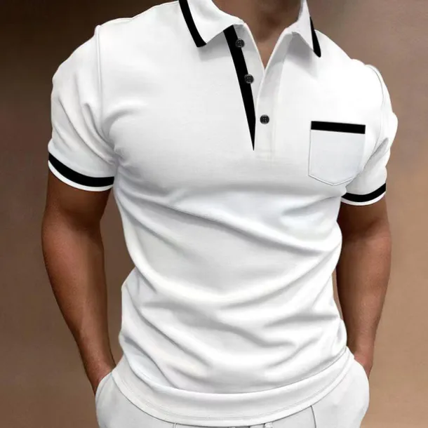 Men's Polo Shirts Golf Shirt Casual Sports Lapel Short Sleeve Fashion Basic Color Block Patchwork Front Pocket Summer Regular Fit White Red Navy Blue Blue Gray Polo Shirts