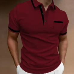 Men's Polo Shirts Golf Shirt Casual Sports Lapel Short Sleeve Fashion Basic Color Block Patchwork Front Pocket Summer Regular Fit White Red Navy Blue Blue Gray Polo Shirts