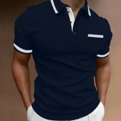 Men's Polo Shirts Golf Shirt Casual Sports Lapel Short Sleeve Fashion Basic Color Block Patchwork Front Pocket Summer Regular Fit White Red Navy Blue Blue Gray Polo Shirts