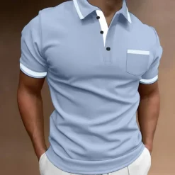 Men's Polo Shirts Golf Shirt Casual Sports Lapel Short Sleeve Fashion Basic Color Block Patchwork Front Pocket Summer Regular Fit White Red Navy Blue Blue Gray Polo Shirts