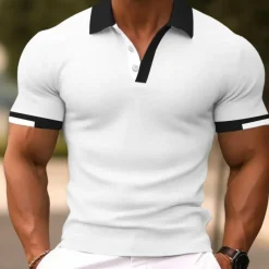 Men's Polo Shirts Sports Polo Shirts Casual Sports Ribbed Polo Collar Short Sleeve Fashion Basic Solid Color Classic Style Summer Regular Fit Black White Light Green Red Light Blue Polo Shirts