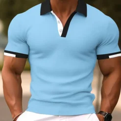 Men's Polo Shirts Sports Polo Shirts Casual Sports Ribbed Polo Collar Short Sleeve Fashion Basic Solid Color Classic Style Summer Regular Fit Black White Light Green Red Light Blue Polo Shirts